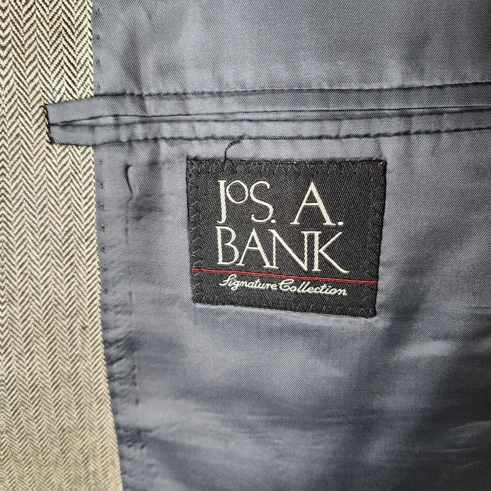 Jos A Bank Jacket Mens 42R Gray Herringbone Blazer Silk Camel Hair 2 Button Coat